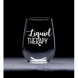 C M Liquid Therapy 17 oz. Stemless Wine Glass - Funny Gift for Men and Women
