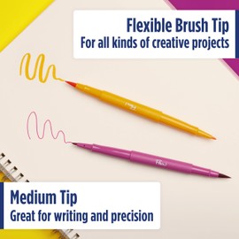 Paper Mate Flair DUAL Felt Tip Pens | Brush and Medium Tips (0.7mm) | Double Ended Colouring Pens | Assorted Colours | 8 Count