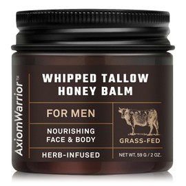 Beef Tallow and Honey Balm for Men: Whipped Organic Beef Tallow Moisturizer Cream for Face & Body with Grass Fed & Finished - Hydrates, Nourishes & Smoothes Men’s Skin - Sensitive, Dry Skin - 2oz
