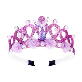 GAFATORY Mermaid Headband Mermaid Birthday Decorations Glitter Pearl Mermaid Crown for Girls Women Purple Mermaid Hair Accessories Starfish Seashell Fishtail