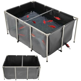 270-Gallon Rectangular Goldfish Tank PVC Koi Pond Clear Viewing Panel Ground Canvas Aquarium Stainless Steel Goldfish AccessorySize: Size Rectangular-270 Gallon