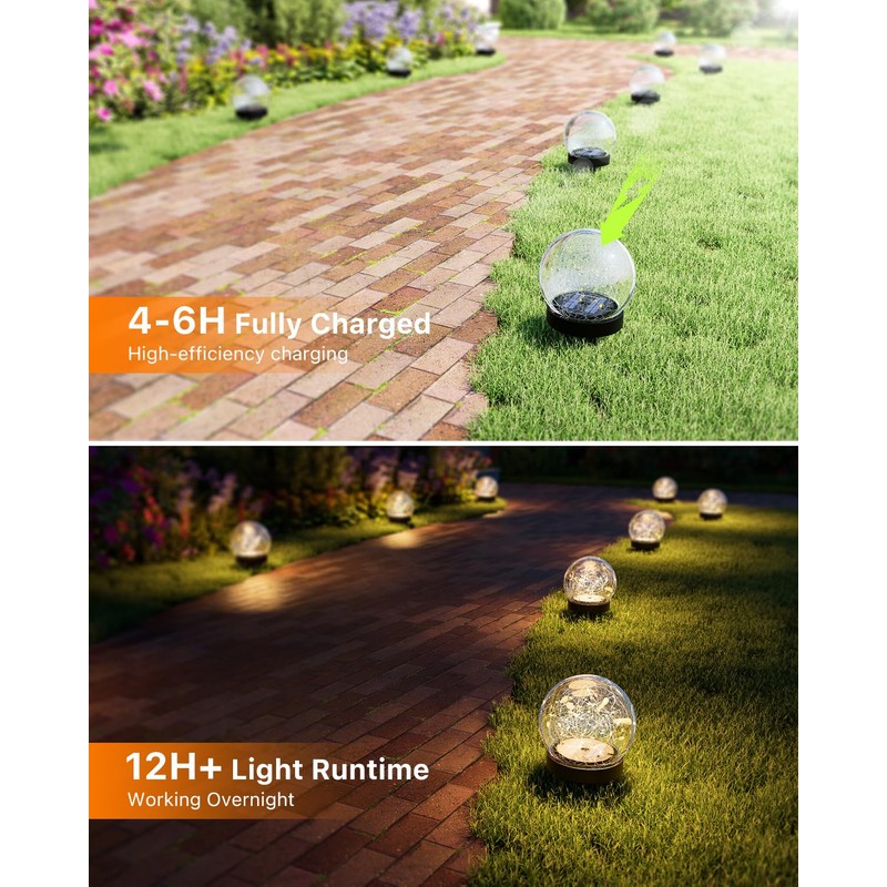 4 Pack Warm White Solar Powered Cracked Glass Globe LED