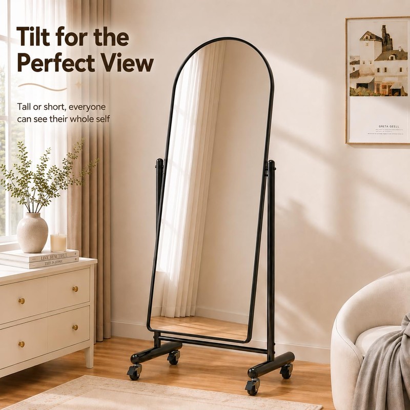 Arched Full Length Mirror with Wheels 65" x 24", Adjustable