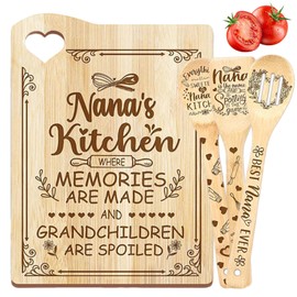 Gifts for Mum, Birthday Gifts for Mum - Engraved Bamboo Chopping Board Set of 4 with Spoon and Spatula, Mum Gift, Mother's Day Gift, Mother's Day (MOM)