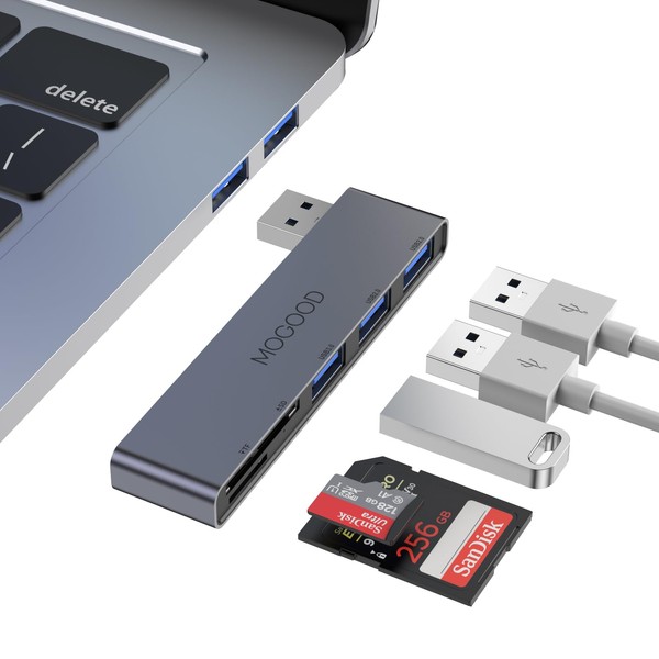 MOGOOD USB HUB Multi-Port USB Adapter, 5 in 1 USB, 1 x USB 3.0, 2 x USB 2.0, SD/TF Card Reader, Compatible PC Laptop, Desktop, Mac, Mac, Laptop, PS 4, Xbox, Wii