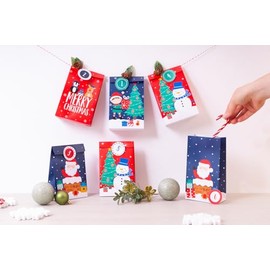 RSW Make Your Own Advent Calendar Kit - Includes 24 Assorted Christmas Bags, Stickers and Twine - Santa, Snowman, Tree, Christmas Design - DIY Advent Calendar Kit - Festive Seasonal Party