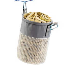 KOOZTI Mesh Clothespin Bag Holder Outside, Multiple Hanging Methods Clothes Pin Bag with Drawstring Closure, Ventilation and Moisture Resistance, Large-Capacity Clothespin Storage Organizer with Hooks