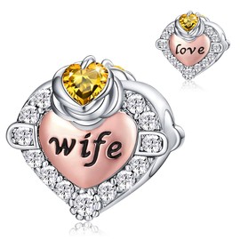 FOREVER QUEEN Love Heart Wife November Birthstone Charm for Bracelet 925 Sterling Silver Wife Charms Bead for Bracelet, Best Birthday Gift for Wife With Jewelry Box