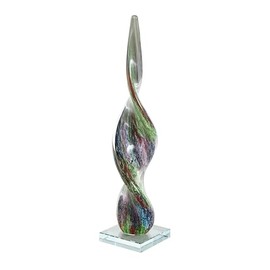 Deco 79 Glass Abstract Decorative Sculpture Swirl Home Decor Statue with Clear Base, Accent Figurine 4" x 4" x 17", Multi Colored