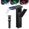 Black Bathroom Vessel Faucet Led Light 3 Color Changing Waterfall