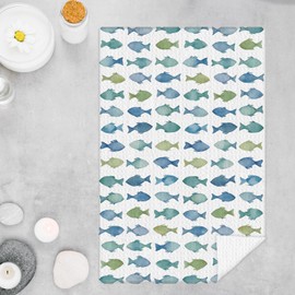 GOOZHO Coastal Beach Fishing Kitchen Towels, Fish Decor Dish Tea Towels for Kitchen, Ocean Beach Hand Towels for Bathroom Decor, Coastal Fish Bathroom Decor, 16x24 Inches