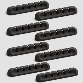 USB Cable Organizer Clips Cord Holder,8 Packs (5-Slots) Black Self Adhesive Desk Cord Cable Management