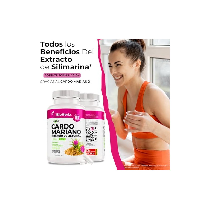 BioHerb® | Cardo Mariano, Extracto 80% Silimarina, 180 Cápsulas de