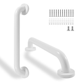 Rackickyer Shower Grab Bar, 2 Pack 16 Inch White Bathroom Safety Bar, 1.25" Diameter 304 Stainless Steel Grab Bars for Bathtubs and Showers, Handicap Shower Grab Bar for Seniors Elderly