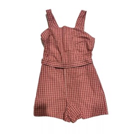 United By Blue Women's Gingham Organic Retro Romper - Chili Red XS