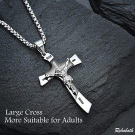 Rehoboth Catholic Crucifix Jesus Christ on INRI Cross Large Pendant Necklace for Women Mens Stainless Steel 24 Chain Black