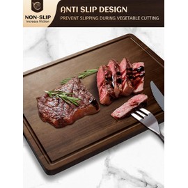 Large Acacia Wood Cutting Board for Kitchen, 17x12 Inch Reversible Wooden Chopping Board Charcuterie Board with Juice Grooves and Handle for Meat, Cheese, Vegetables, Fruits, Bread