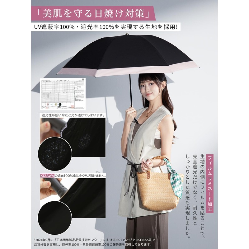 Kizawa Parasol, Foldable, Silky Glossy Fabric, Ribs, 21.7 inches (55