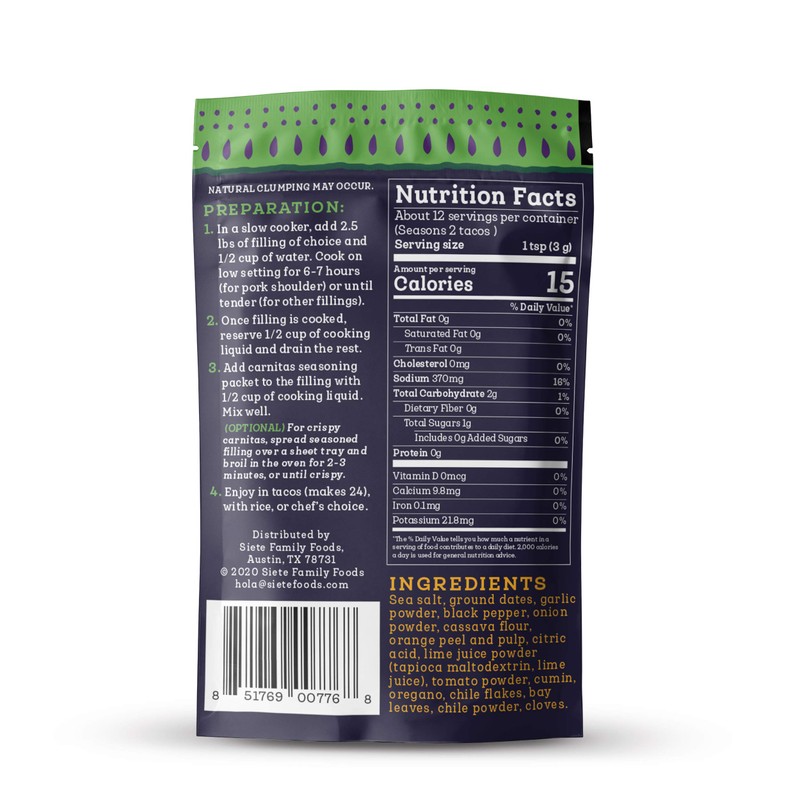 Siete Carnitas Slow Cooker Spice Seasoning | Paleo, Preservative Free,