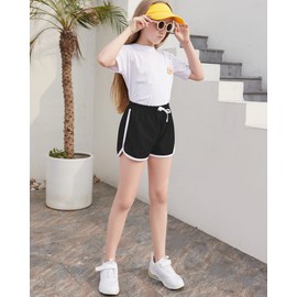 BOOPH - Pantalones cortos deportivos para niñas (3 unidades), negro/rojo/gris(red gray black), 10-12 Años