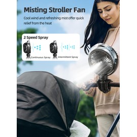 Misting Stroller Fan, 6000mAh Battery Operated Portable Fan with Light & 360° Pivoting, Personal Fans with Flexible Tripod for Baby, Office, Travel,Treadmill,Outdoors