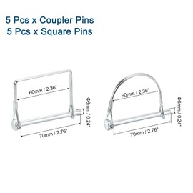 Sourcing Map 10Pcs Carbon Steel Silver Blue Coupler Pin, 0.24" ID 2.76"L, Trailer Pin