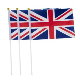 TRIXES 10PC Union Jack Waving Hand Flags with Sticks - Red White and Blue - for Sports and National Celebrations