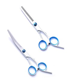 OUDQFCJ 2 Pcs Hundepflege Schere Set Sicherheit Runde Spitze Grooming Tools Kit für Haustiere Hunde Katzen Ganzkörper gebogen Ausdünnen gerade Schere Kamm