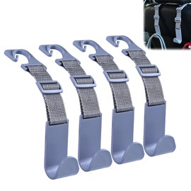 Amooca Headrest Hooks for Car Adjustable 4 Pack Vehicle Seat Back Organizer Storage Hanger Holder for Purse Bags Universal Fit Gray