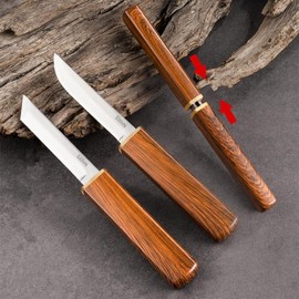 UNROEVS Kitchen knife Set,Double-edged Knife with Stainless Steel Paring Knife,Ultra Sharp Kitchen Knife,Portable Compact Knives for Camping,Hiking. (1, brown)