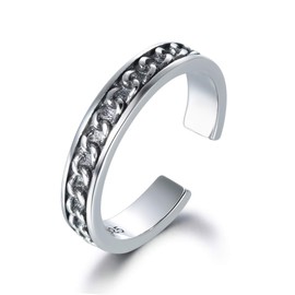 Shuxin 925 Sterling Silver Ring for Women, Adjustable Solid Vintage Silver Thumb Ring, Unisex Resizable Twist Open Finger Ring, Silver Knuckle Toe Rings for Men Ladies Girls, Gift for Christmas