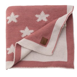 Little Dedi Stars Baby Blanket 80 x 100 cm - Soft, Reversible Acrylic Knitted Blanket with Bow - Oeko-Tex Certified - Antique Rose