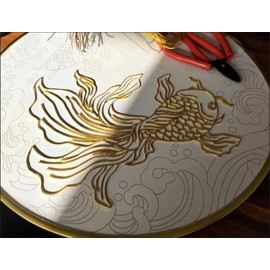 TANZEQI Cloisonne Enamel Painting DIY Kit for Chinese Cloisonné Enamel Art of Lucky Carp, Intangible Cultural Heritage Decorative Painting Ornaments (Two Koi A)