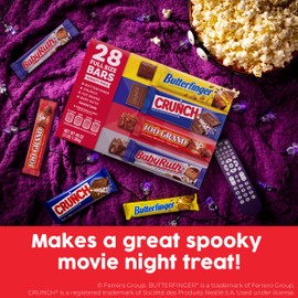 Butterfinger, CRUNCH, Baby Ruth, 100 Grand, Assorted Bulk Candy Bar Variety Pack Full Size, 28-Count, 48 oz