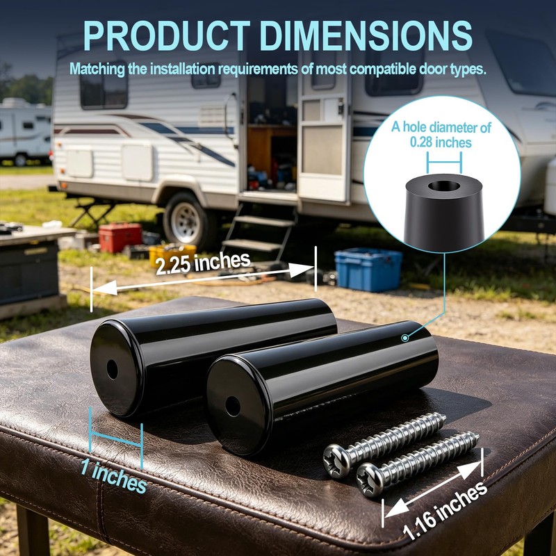 E227 2.25" RV Door Stop, Black Rubber 2 1/4' Door