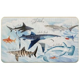QGFM Watercolor Ocean Animal Shark Door Mat, Coastal Beach Door Mats Indoor Outdoor Entrance, Shark Bathroom Rug, Ocean Shark Bath Mat, Shark Bathroom Decor, Beach Kitchen Decor, 30x17 Inch Style A