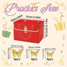 ZFCZR 8Pcs Paper Flower Bags and 12Pcs 3D Gold Dazzle Butterfly Decor-Flower Gift Boxes Sets, Bouquet Bags for Arrangements Wedding Valentine's Mother's Day Birthday (Red)