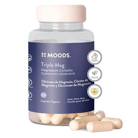 Moods | Triple Mag - Magnesio Complex - Con Glicinato, Gluconato y Citrato de Magnesio, Alta absorción - Suplemento 100% Natural y Vegano - 120 Cápsulas Veganas para 60 días