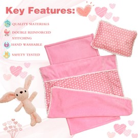 Baby Doll Accessories Bedding Set Soft Blanket Mattress Pillow Dolls Playset Fits 16-18 Inches American Doll Furniture Toy Girls and Boys (Pink)