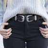 Trimming Shop Retro Women's Silver Double Buckle Faux Leather Hip