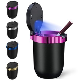 Windshoon Car Ashtray with Lid, Portable Ashtray for Car, Detachable Stainless Steel Smokeless Ashtray with LED Blue Light, Windproof for car Travel, Mini Car Trash Can(Purple 1-Pack)