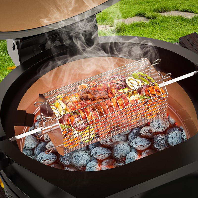 onlyfire Universal Octagonal Tumble Rotisserie Basket, Flat Spit Rotisserie Grill