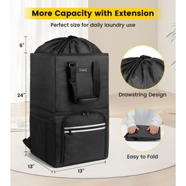 Vorspack Laundry Bag Backpack - Extra Large Laundry Bags with Shoulder Straps Heavy-duty 2 in 1 Laundry Hamper Basket for College Dorm Camp Laundromat Room Essentials - Black
