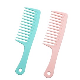 Wide tooth comb, thickened handle large tooth comb for long hair, curly hair, wet hair, smooth hair without tangles, 2-piece pink and green