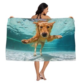 ONE TO PROMISE Beach Towel Underwater Dog Towel Funny Golden Retriever Towels, Sand Free Oversized Cool Beach Towel for Women Men Kids, Quick Dry Bath Towel for Swim/Surf/Pool, (32"x52")