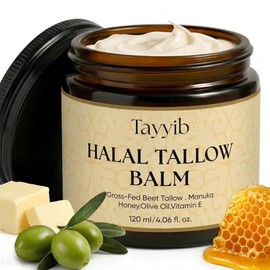 Tayyib - Bálsamo de sebo halal, miel de manuka y crema hidratante de sarga alimentada con pasto para cara y cuerpo, sin perfume, batido suave, absorbe rápido, sin pesadez, 4 onzas