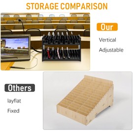 Ozzptuu Cell Phone Storage Classroom Cell Phone Holder Adjustable Wooden Multiple Cell Phone Rack Caddy Organizer Box for Classroom Office Desktop with 1-30 Number Stickers (30-Grid) (Black)