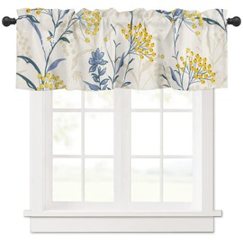 Floral Curtain Valance Window Treatment Vintage Floral Plant Summer Flowers Yellow Blue Decorative Rod Pocket Short Window Valance for Kitchen Windows Living Room Bathroom 54 x 18 Inch,1 Panel
