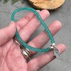 Sea Green Frosted Glass Bead Anklet with Silver Plated Hamsa/Fatima's