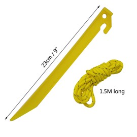 24 Sets Inflatable Plastic Stakes, Spike Hook Awning Camping Tents Pegs Stakes Replacement Yard Blow up Stakes Canopy (24x Tents, 24x Hooks, 24x Ropes, 1x Hammers) (Yellow)
